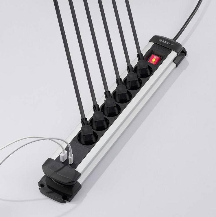 Sygonix 6-Way Power Strip with Switch, Black/Silver, Grounded SY-6807130