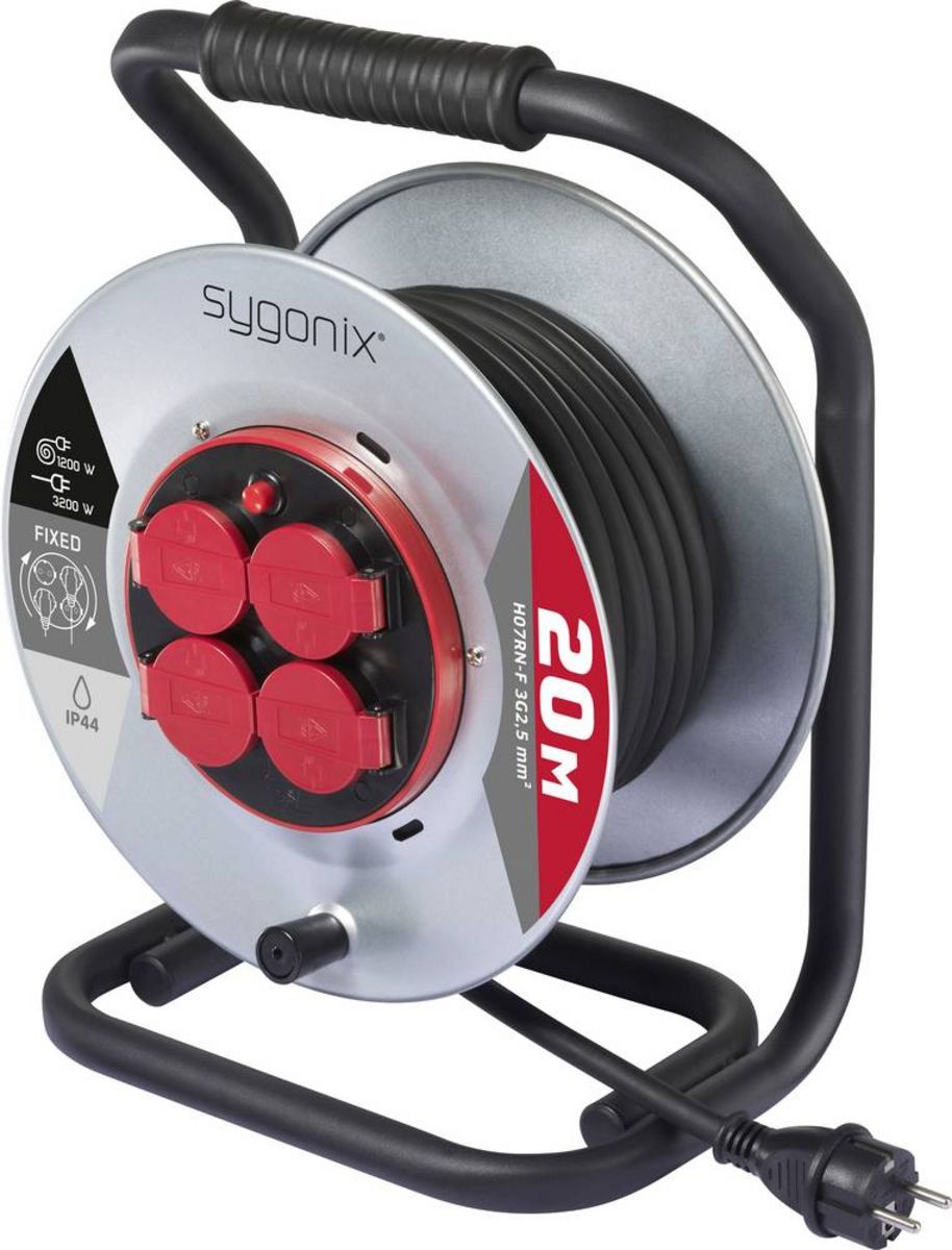 Sygonix SY-10236108 - Cable Reel - Black with Schuko Plug (SY-10236108)
