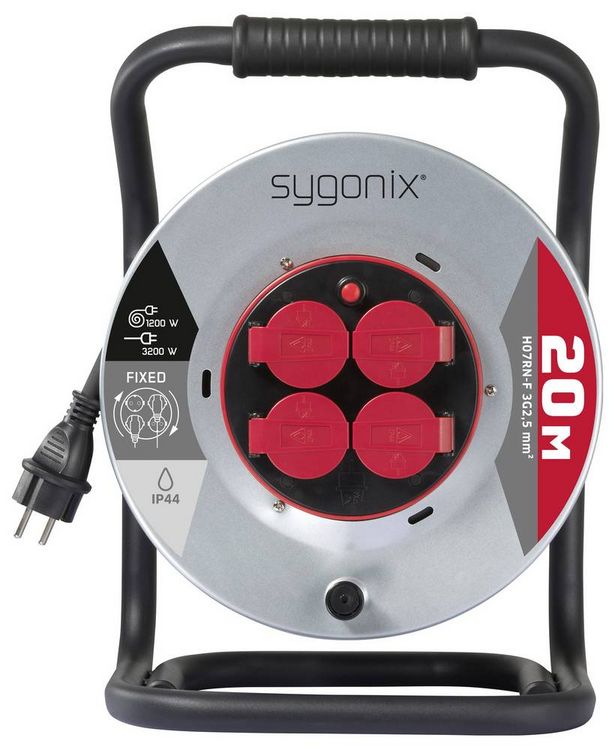 Sygonix SY-10236108 - Cable Reel - Black with Schuko Plug (SY-10236108)