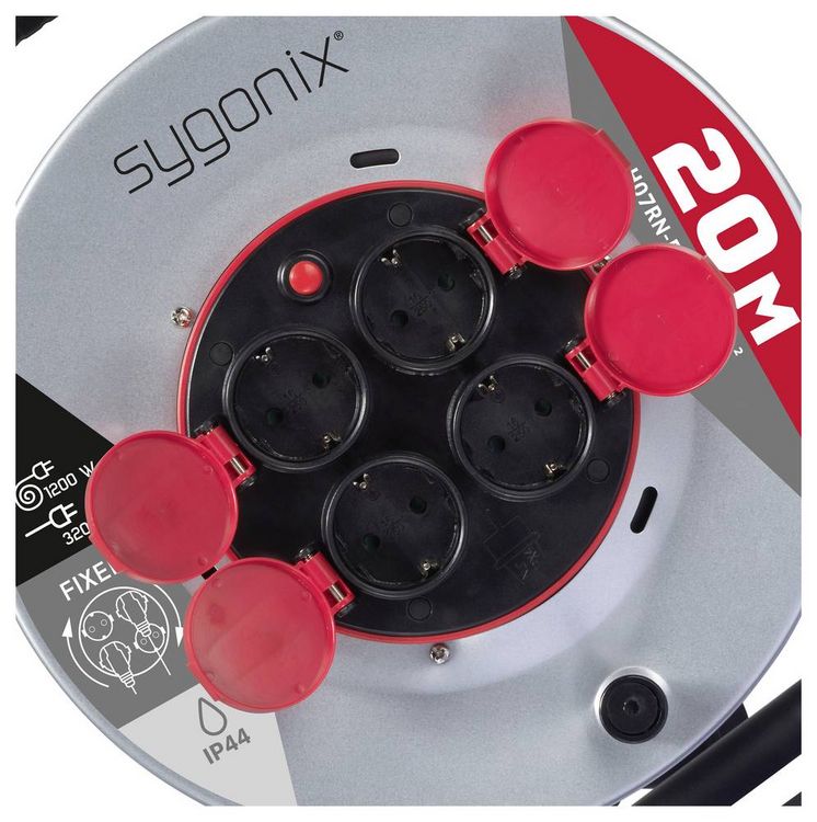 Sygonix SY-10236108 - Cable Reel - Black with Schuko Plug (SY-10236108)
