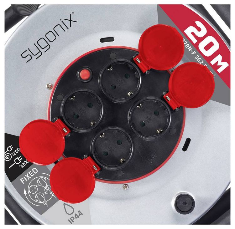 Sygonix Cable Reel Black with Schuko Plug (SY-10236117)