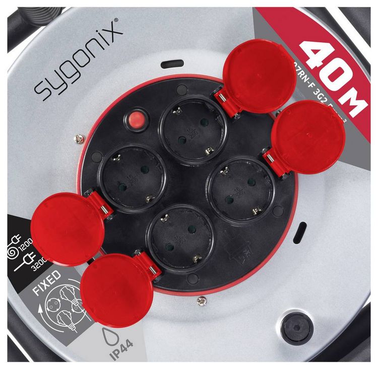 Sygonix SY-10236120 Cable Reel Black with Schuko Plug - SY-10236120