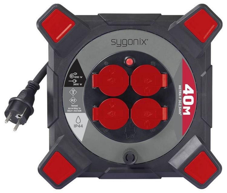 Sygonix SY-10236126 Cable Reel Black with Schuko Plug