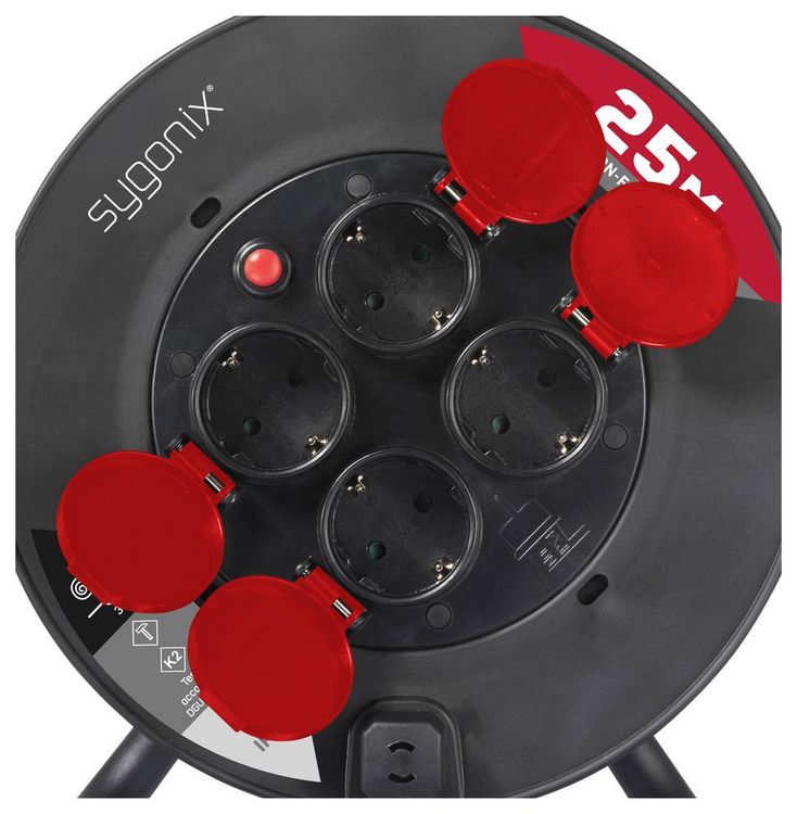 Sygonix SY-10236129 Cable Reel Black with Schuko Plug (SY-10236129)