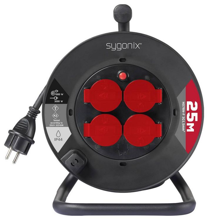 Sygonix SY-10236129 Cable Reel Black with Schuko Plug (SY-10236129)
