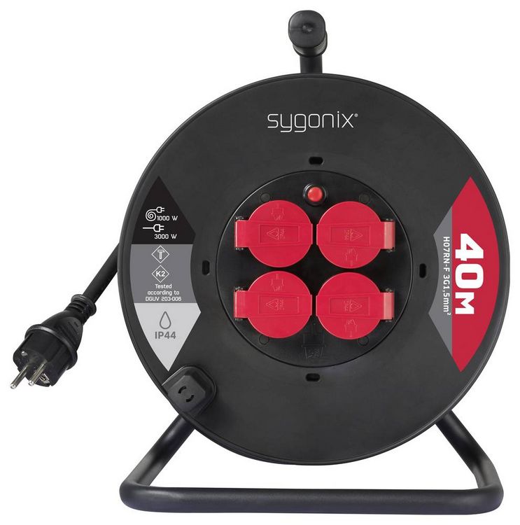 Sygonix SY-10236132 - Cable Reel - Black with Schuko Plug (SY-10236132)