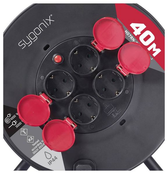 Sygonix SY-10236132 - Cable Reel - Black with Schuko Plug (SY-10236132)