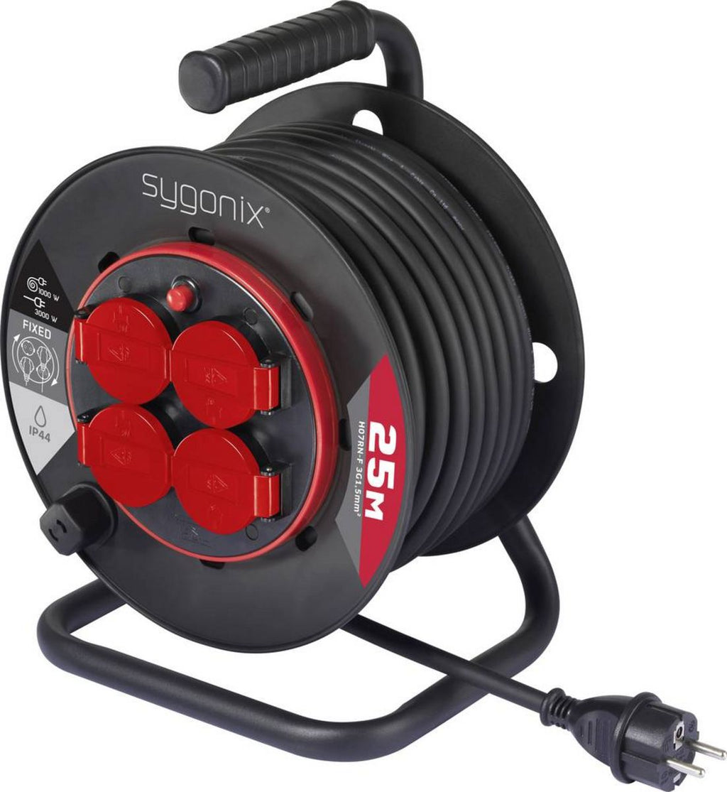 Sygonix SY-10236135 Cable Reel - Black with Schuko Plug
