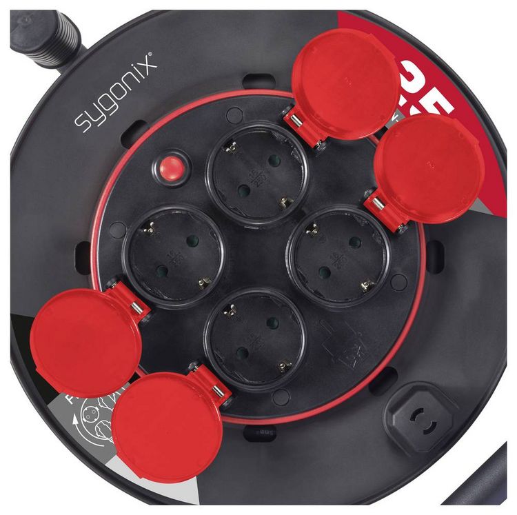 Sygonix SY-10236135 Cable Reel - Black with Schuko Plug