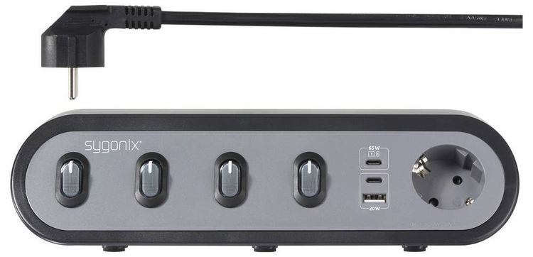 Sygonix SY-6901966 Tabletop Power Outlet - 5-way, Black/Grey, Grounded (SY-6901966)