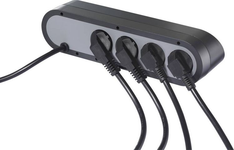 Sygonix SY-6901966 Tabletop Power Outlet - 5-way, Black/Grey, Grounded (SY-6901966)