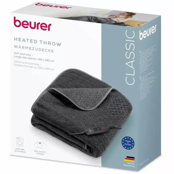 Beurer HD 65 - Heated Blanket Dark Grey - 130 x 180 cm - Comfortable and Washable