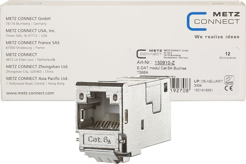 MetzConnect BTR E-DAT Module 8/8(8) UP Flush-Mounted CAT 6 RJ-45 x 2 Pure White 1309121002-E-90