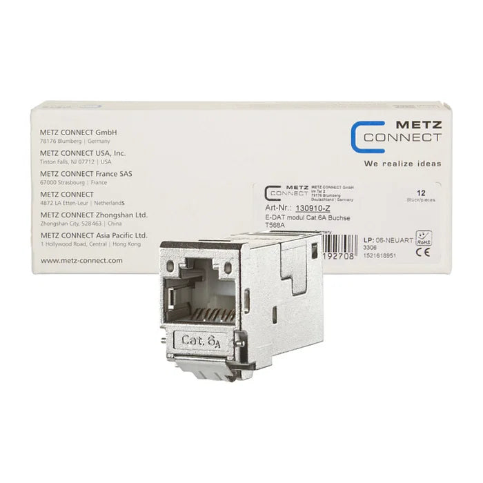 MetzConnect BTR E-DAT Module 8/8(8) UP Flush-Mounted CAT 6 RJ-45 x 2 Pure White 1309121002-E-90