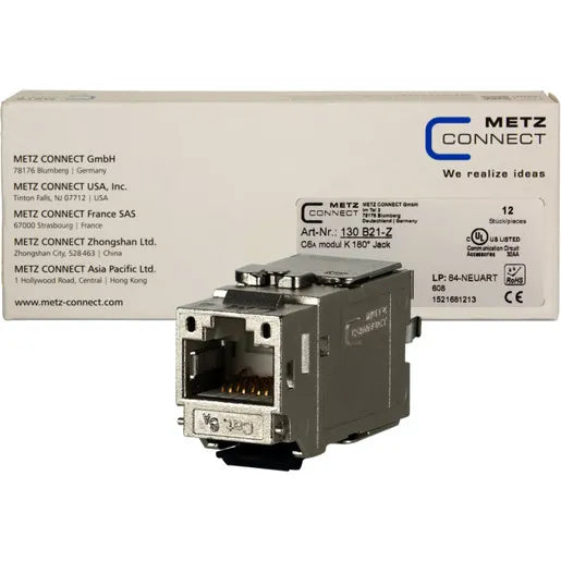 Metz Connect C6A Module 180° - Modular Input - CAT 6a - STP - RJ-45 - Pack of 12 - 130B11-Z
