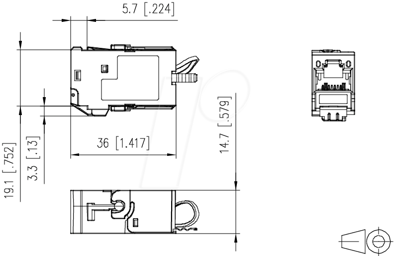 Metz Connect C6A Module 180° - Modular Input - CAT 6a - STP - RJ-45 - Pack of 12 - 130B11-Z