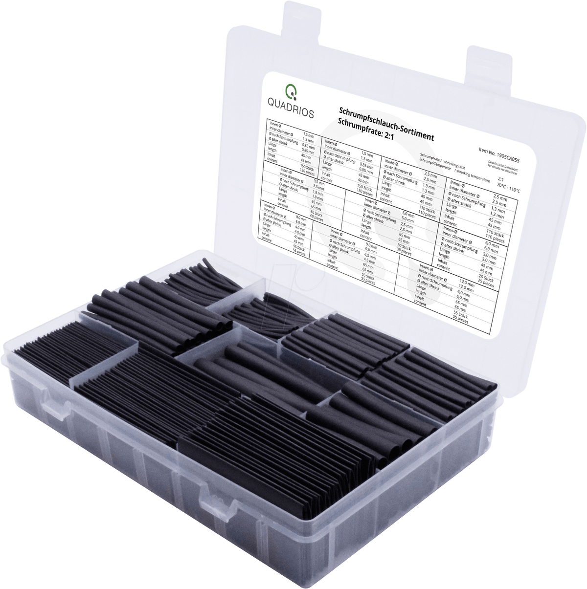 Quadrios 1905CA055 Heat Shrink Tubing Assortment Black 800 pcs 2:1