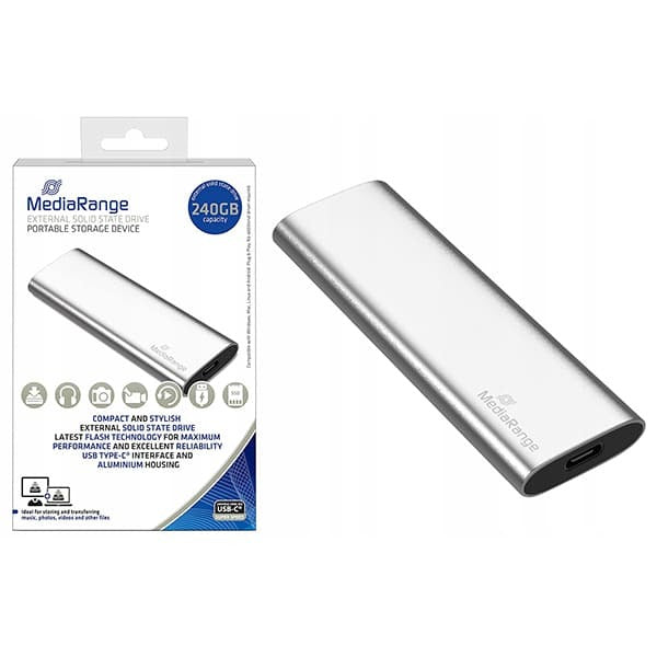 MediaRange MR1101 - SSD - 240GB - External (Portable) - M.2 - USB 3.2 Gen 2 (USB-C Connector) - Silver (MR1101)