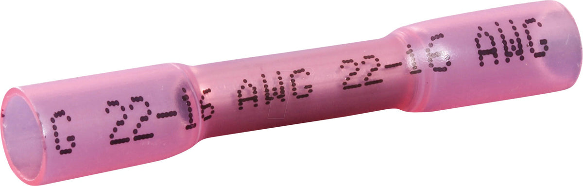 Quadrios 22C467 Butt Connector with Heat Shrink Tubing, 0.5 mm² to 1.5 mm², Fully Insulated, Red, 1 Set (22C467)