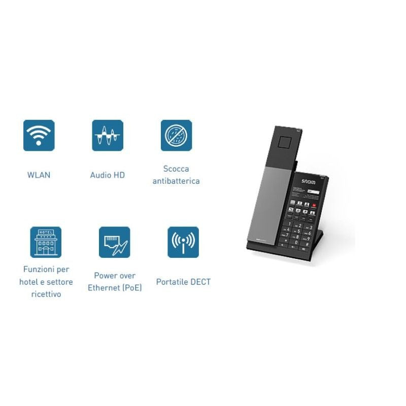 Snom HD351W IP Phone, Black, Cordless Handset, Table/Wall Mount, Antibacterial, Model 00007009