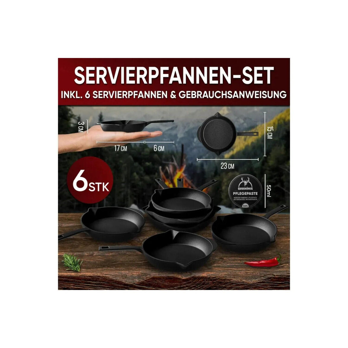 Gusskönig Seasoned Mini Cast Iron Frying Pan 6x13.7 cm (GK-53)