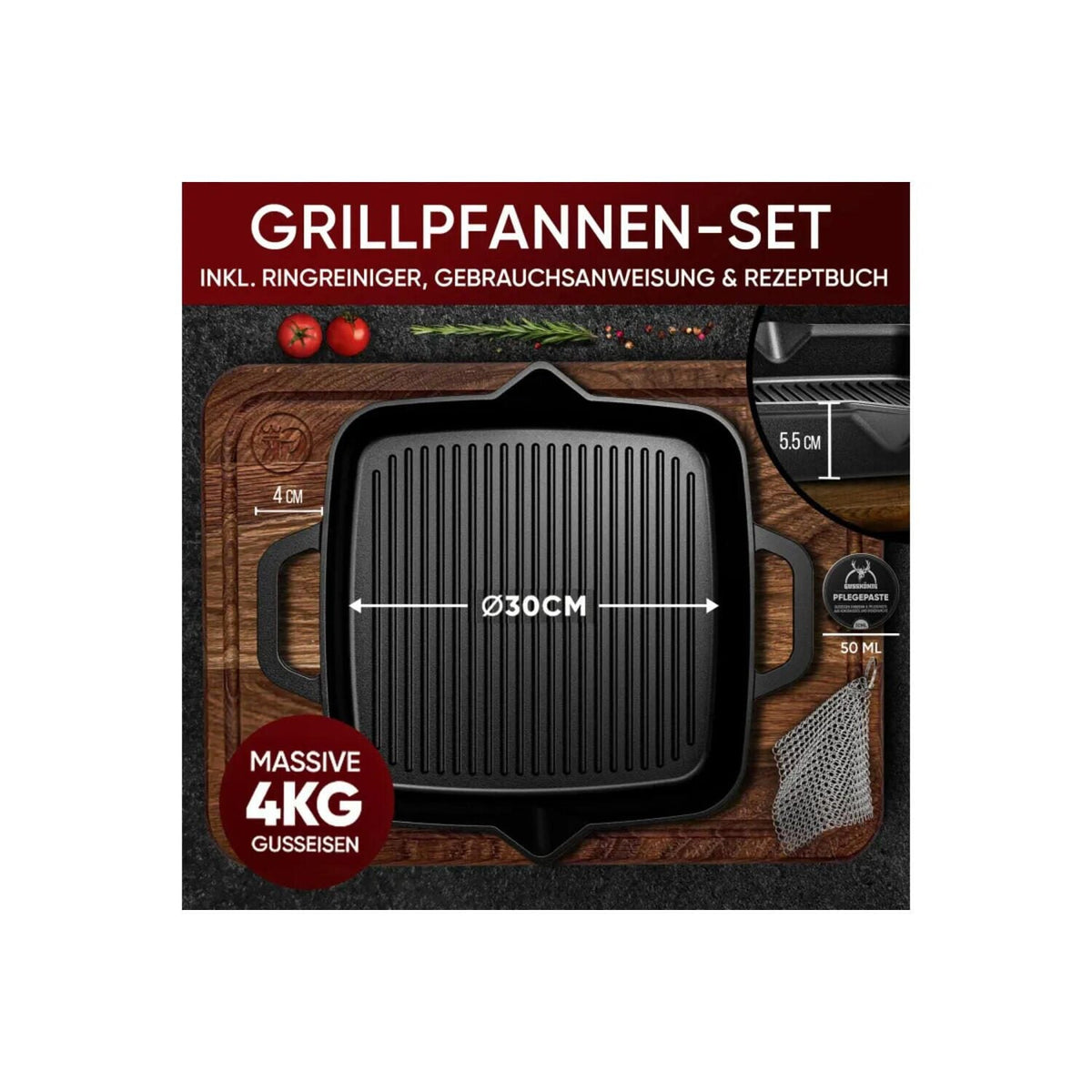 Gusskönig Seasoned Grill Pan 30 cm (GK-46)