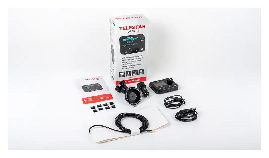 Telestar TOP CAR 1 DAB+ Receiver with Hands-Free Function and Suction Cup Mount (5100001)