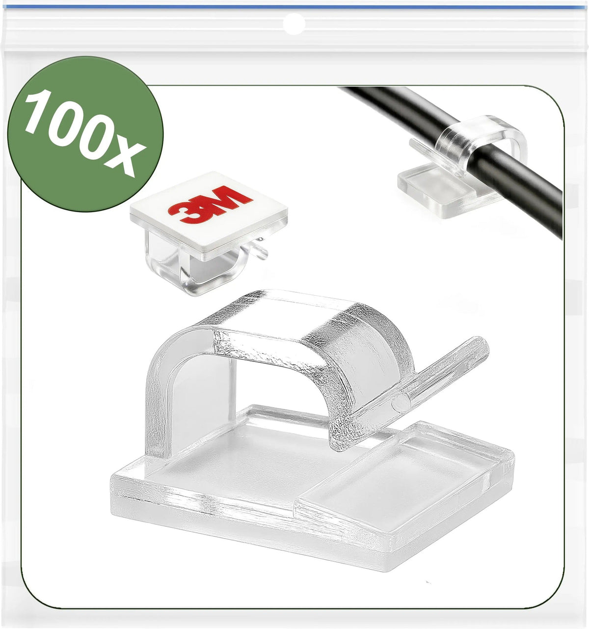 Quadrios Self-adhesive Cable Clip, 100 pcs, Bundle Diameter 1-7 mm, Transparent (25CA749)