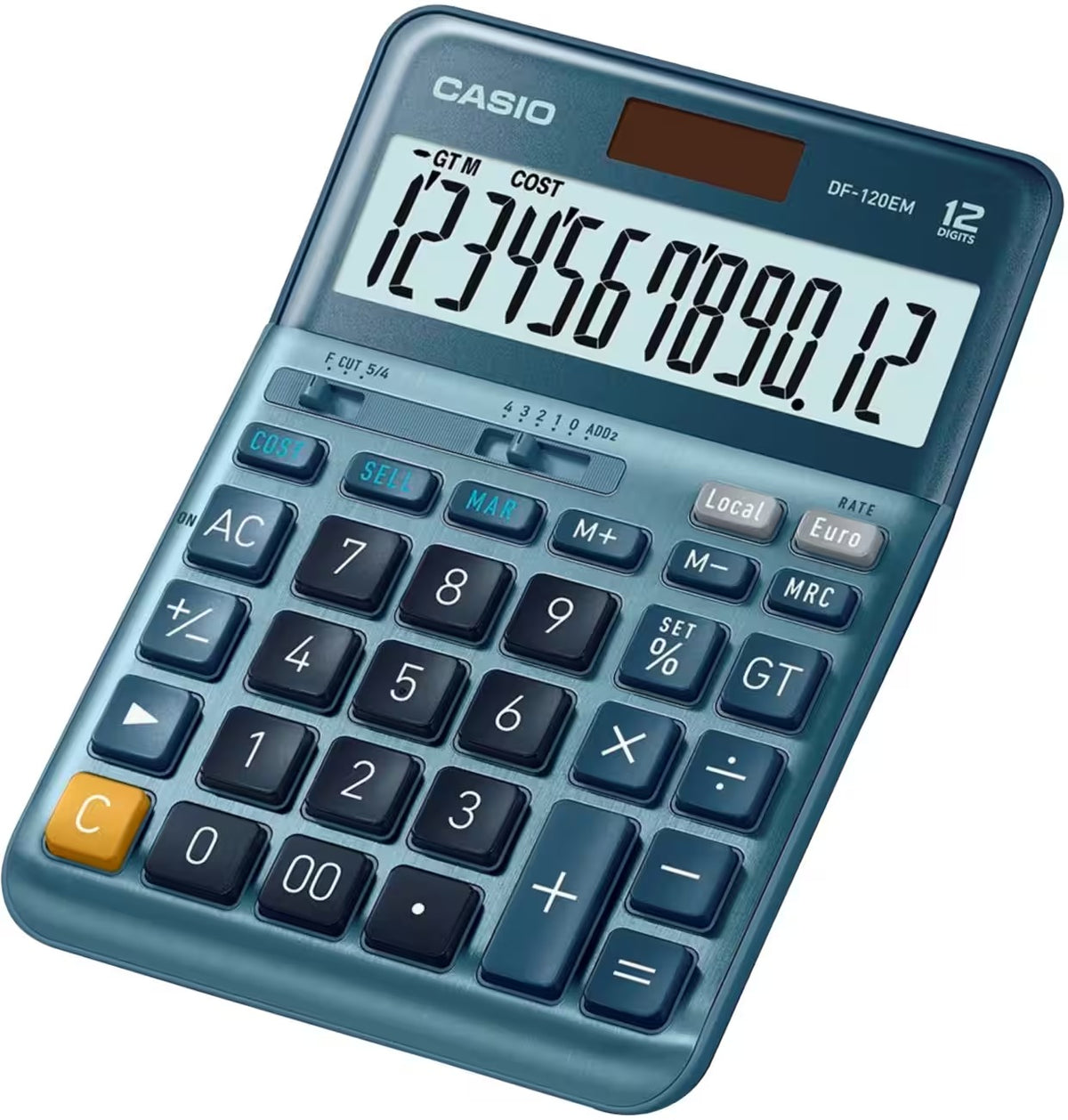 Casio DF-120EM Desktop Calculator 12 Digits Solar Panel, Battery - Blue (DF-120EM)