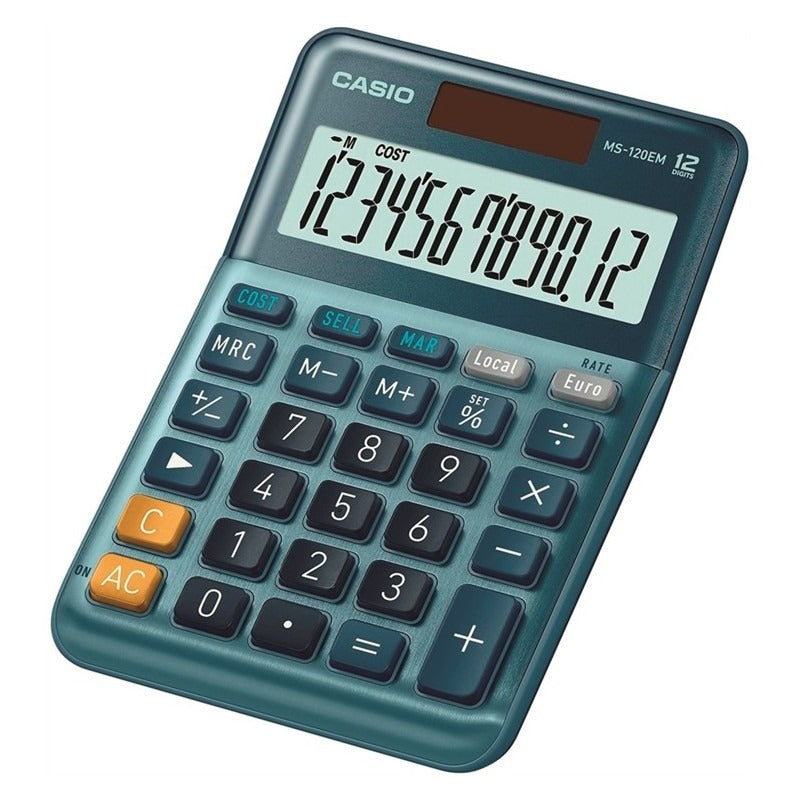 Casio DF-120EM Desktop Calculator 12 Digits Solar Panel, Battery - Blue (DF-120EM)