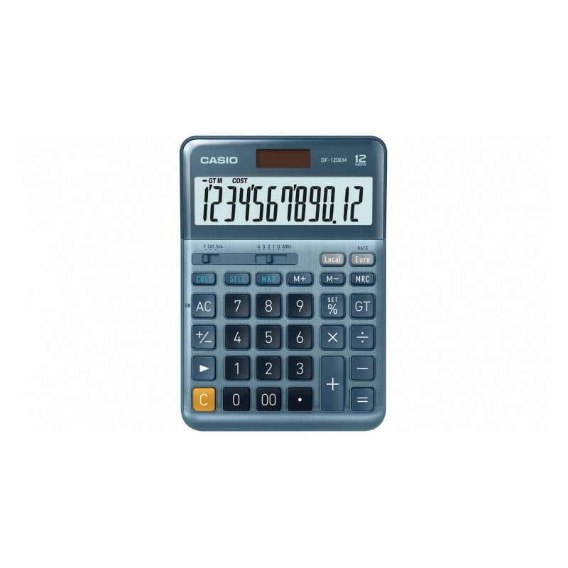 Casio DF-120EM Desktop Calculator 12 Digits Solar Panel, Battery - Blue (DF-120EM)