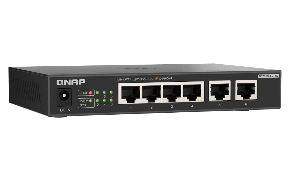 QNAP QSW-2104-2T-R2 10GbE RJ45 2.5GbE Unmanaged Switch 60 Gbps