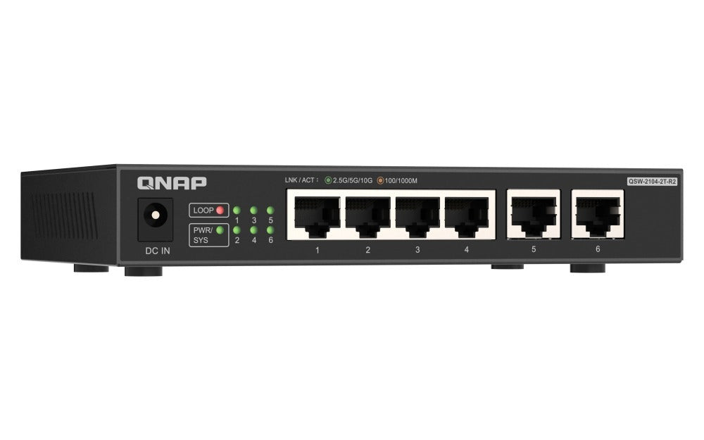 QNAP QSW-2104-2T-R2 10GbE RJ45 2.5GbE Unmanaged Switch 60 Gbps