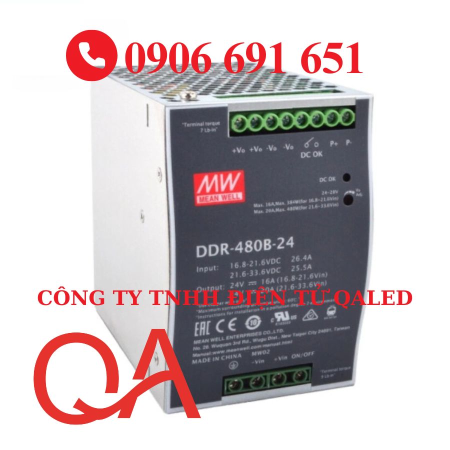 Mean Well DDR-480B-24 DC/DC Converter - 24 V - 20 A - 480 W (DDR-480B-24)