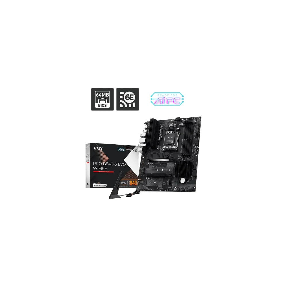 MSI PRO B840-S EVO WIFI6E - Motherboard - ATX - AMD B840 - AM5 - 256GB DDR5 7E93-001R