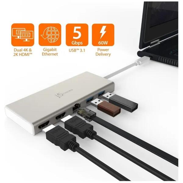 j5create JCD381-N USB Type-C Dual HDMI Mini Dock - USB 3.2 Gen 1 PD2.0 PS/2