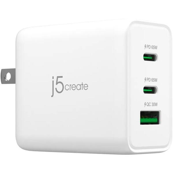 j5create 65W GaN USB-C 3-Port Charger - EU - Model JUP3365-EN