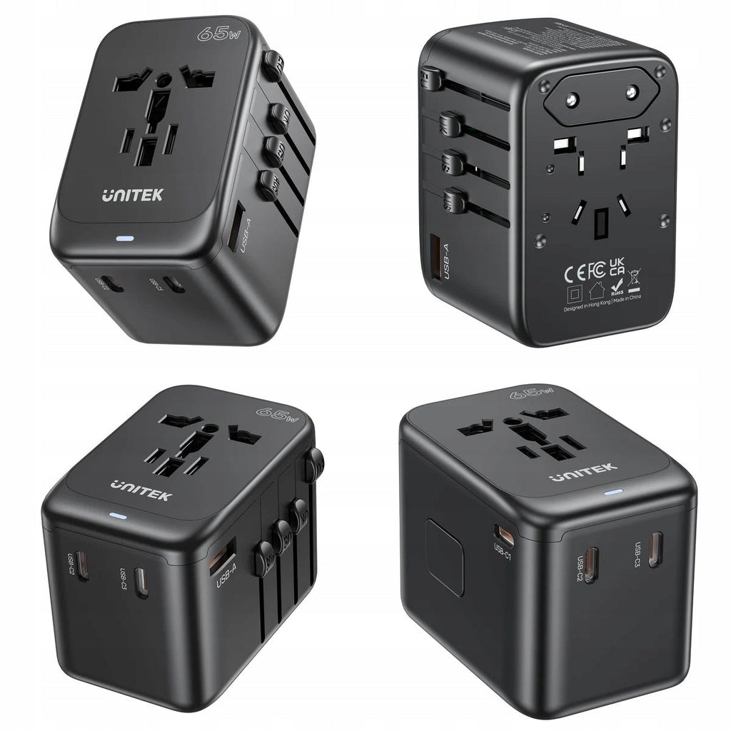 UNITEK 65W Universal Travel Adapter 3xUSB-C 1xUSB-A P1122ABK01 1xAC