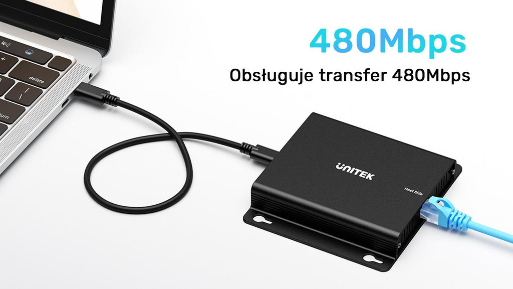 Unitek Przedłużacz USB-C na 4× USB-A przez Ethernet  zasięg do 150 m 480Mbps
