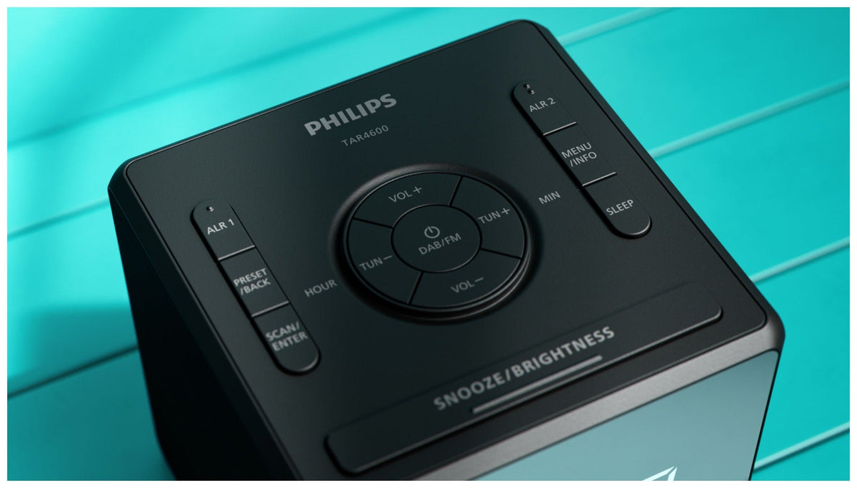Philips TAR4600/10 Digital Radio Alarm Clock - DAB+/DAB/FM, USB Charging Port, LCD Display, Black