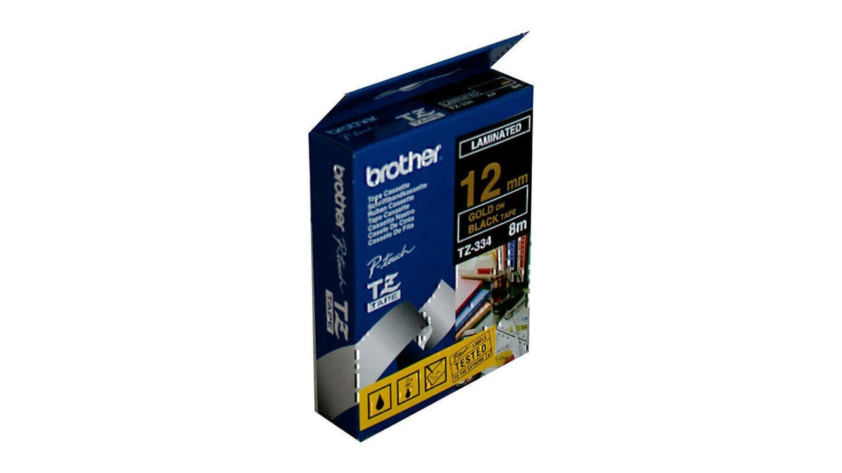 Brother Laminated Tape Black, Gold - 1.2 cm x 8 m - TZ-334