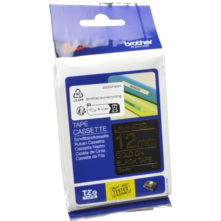 Brother Laminated Tape Black, Gold - 1.2 cm x 8 m - TZ-334