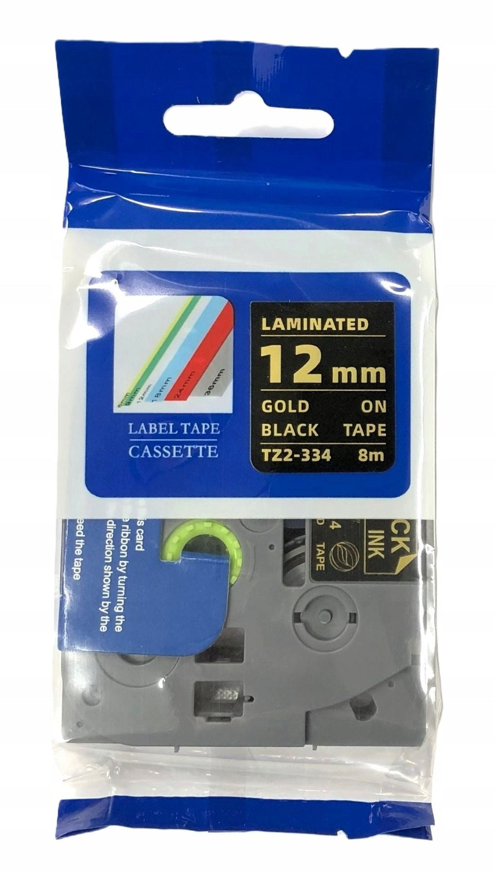 Brother Laminated Tape Black, Gold - 1.2 cm x 8 m - TZ-334