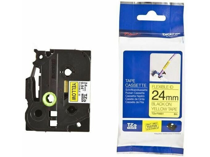 Brother TZe FX651 Flexitape Black on Yellow for P-Touch PT-2430,2470, 2700,2730, 7500,7600, 9500,9700, 9800, E500, E550, H500, P700 (ZFX651)