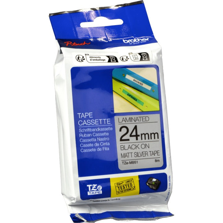 Brother TZe M951 Laminated Tape, Black on Silver, 2.4 cm x 8 m, for P-Touch 24XX, 2500, 27XX, 350,3600, 550,7500, 7600,9200, 9500,9600, 9700,9800 TZEM951