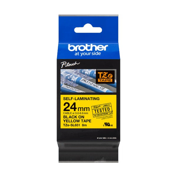Brother TZe-SL651 Self-Adhesive Label Tape - Black on Yellow - 2.4 cm x 8 m - for P-Touch PT-D800W, PT-E550WSP, PT-E550WVP, PT-P900W, PT-P950NW