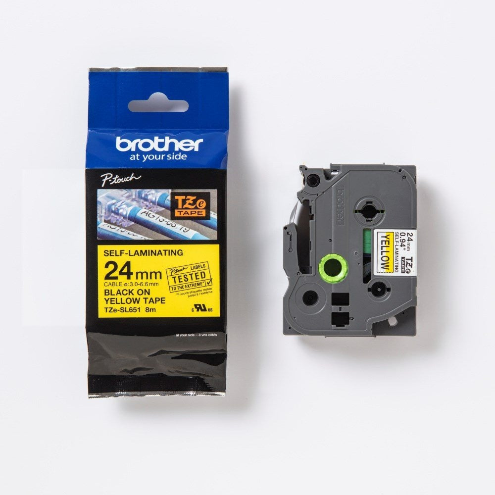 Brother TZe-SL651 Self-Adhesive Label Tape - Black on Yellow - 2.4 cm x 8 m - for P-Touch PT-D800W, PT-E550WSP, PT-E550WVP, PT-P900W, PT-P950NW
