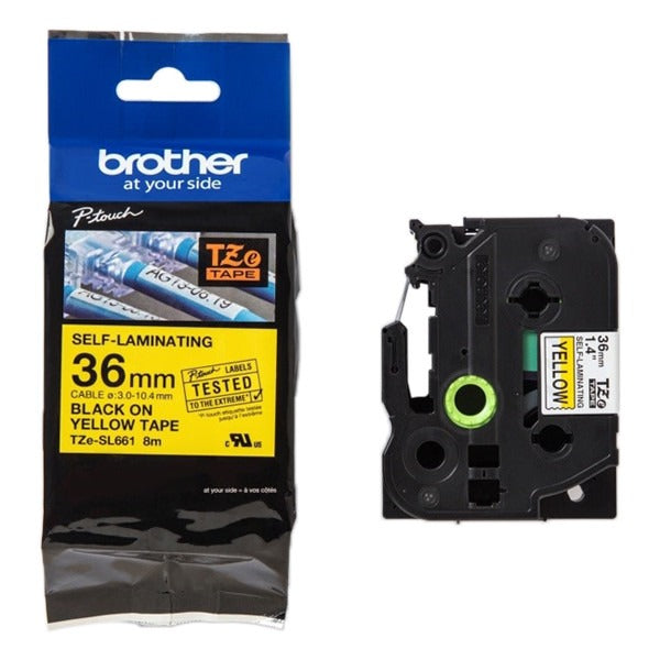 Brother TZe-SL661 Self-Adhesive Label Tape, Black on Yellow, 3.6 cm x 8 m - 1 Roll for P-Touch PT-D800W, PT-P900W, PT-P950NW (TZESL661)