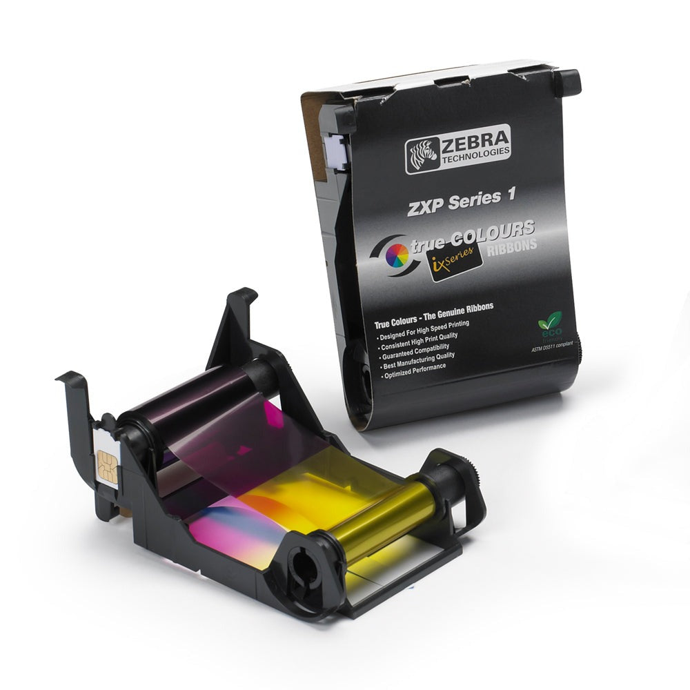 Zebra YMCKO ribbon for up to 100 plastic cards, compatible with Zebra ZXP Series 1,800011-140