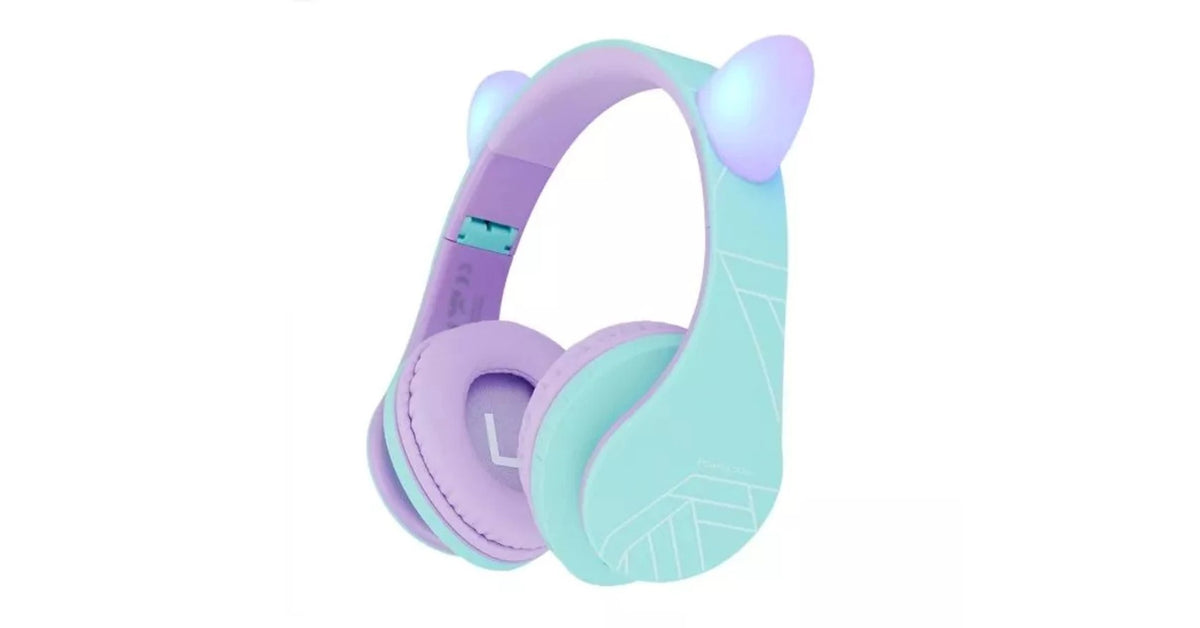 Powerlocus P2 Kids Wireless Headphones Purple/Teal with Cat Ears (pwl-p2kidscat-te)